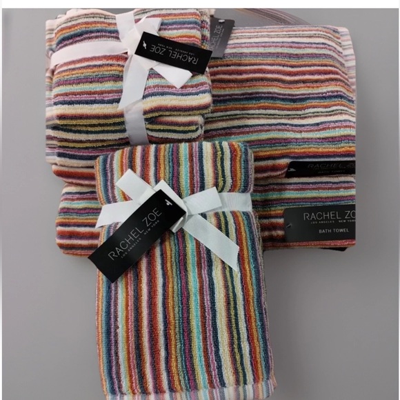 8pc Set Rachel Zoe Striped Rainbow Multicolored Towels 2 Bath & 2 Hand & 4 Wash - Picture 1 of 4